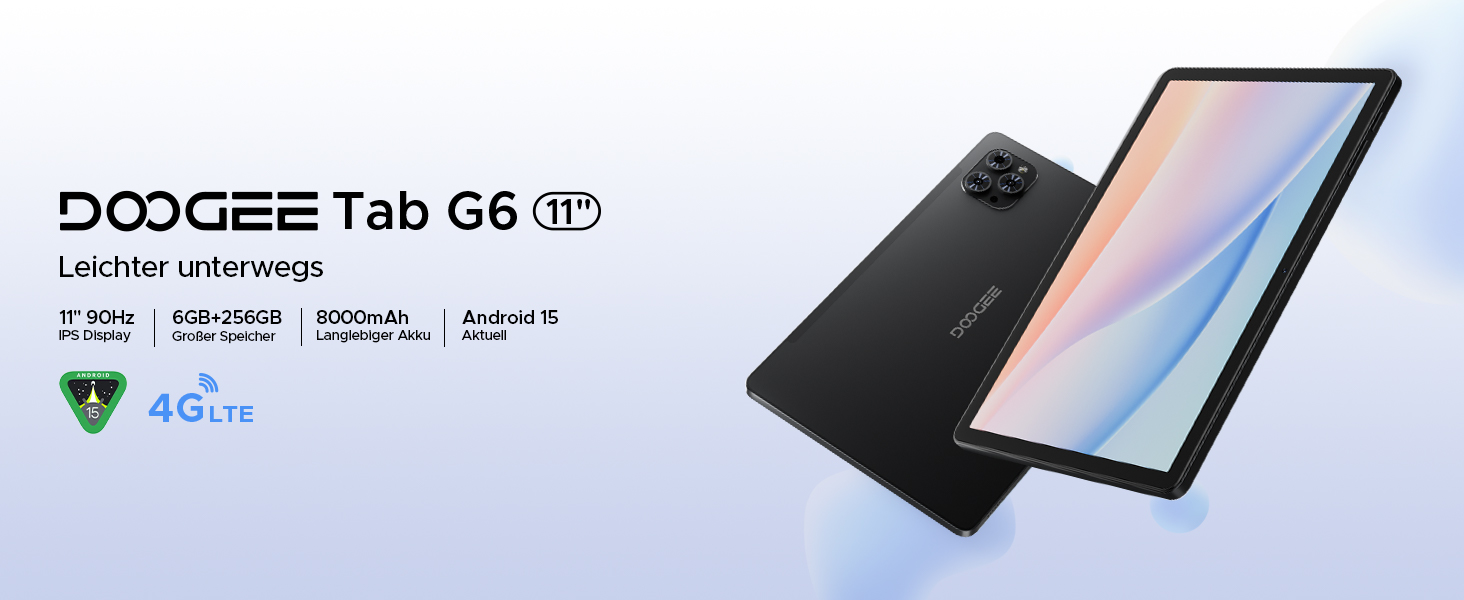 DOOGEE Tab G6 Android 15 Tablet 11 Zoll, 30GB RAM + 256GB